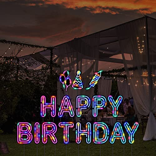 16 Pieces Happy Birthday Yard Signs With Stakes And Led String Lights, Large Neon Lawn Signs For Outdoor Birthday Decoration Party Supplies #TOP3
