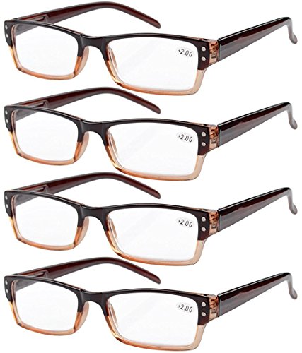 Eyekepper 4-pack Gafas sol de lectura rectangular con bisagras de resorte marron +1.25