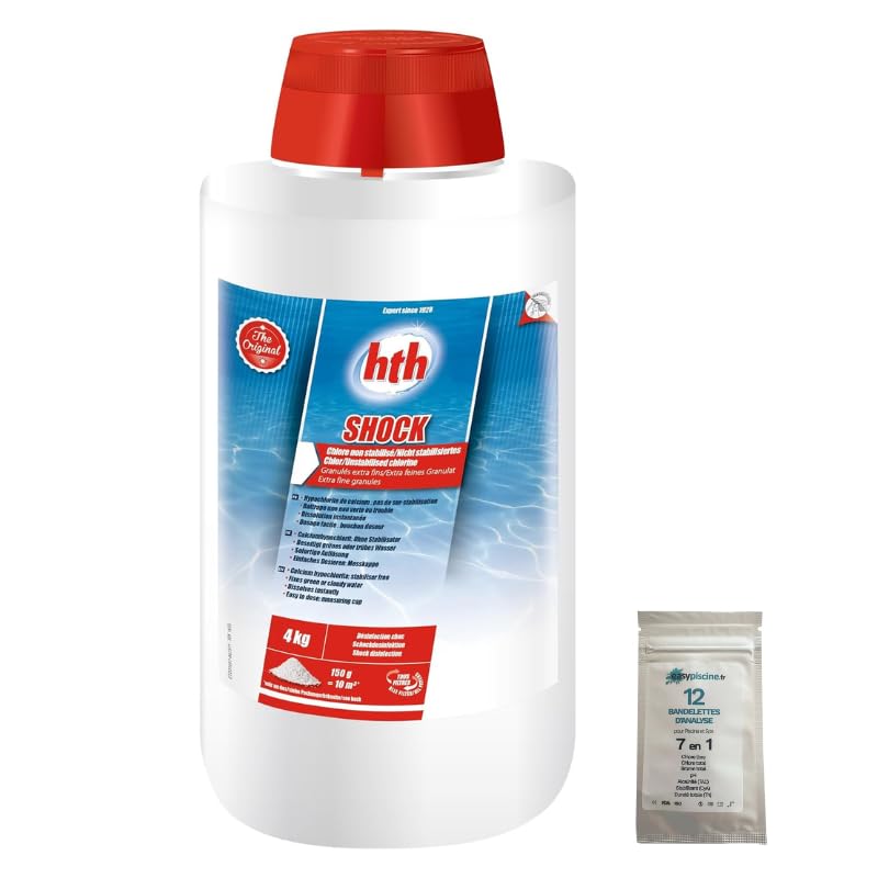 Hypochlorite de Calcium - Chlore Choc HTH® Shock Poudre 4 kg + 12 Tests OFFERTS 7 en 1