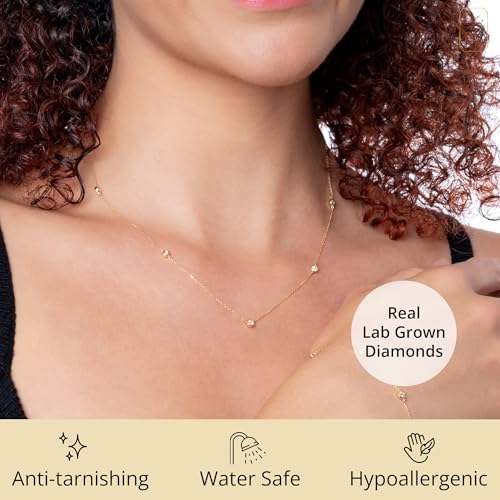 MAX + STONE Trio 10K Yellow Gold Diamond Bracelet and Pendant Necklace for Women | Hypoallergenic & Anti-Tarnsihing Bezel Lab Grown Diamond Bracelet & Necklace with Adjustable Chains2
