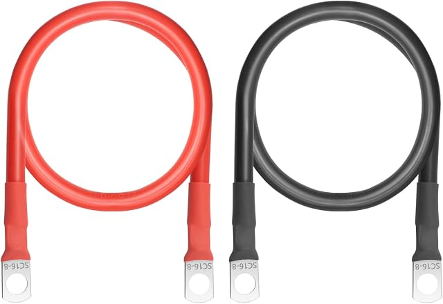 SUPRBIRD 2Pcs Car Battery Cable 16mm² 5AWG Battery Inverter Cable 12V Auto Battery Cable with 8mm Ring Terminals Copper Flexible Wire for Motorcycle,Auto,Truck,RV,Marine,Solar (SC16-8)