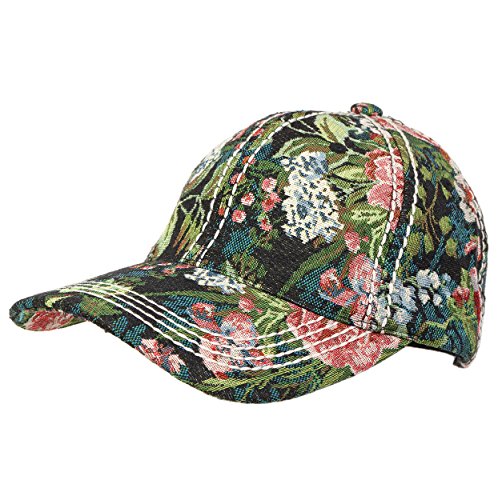 Funky Junque Vintage Floral Tapestry Stitch Baseball Hat with Leather Closure