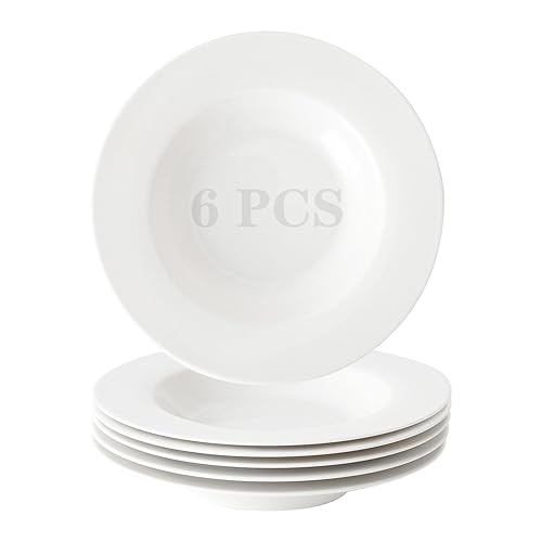 TAMAYKIM 6 Piece Porcelain Pasta Bowls, 8 oz 8.5 Inch