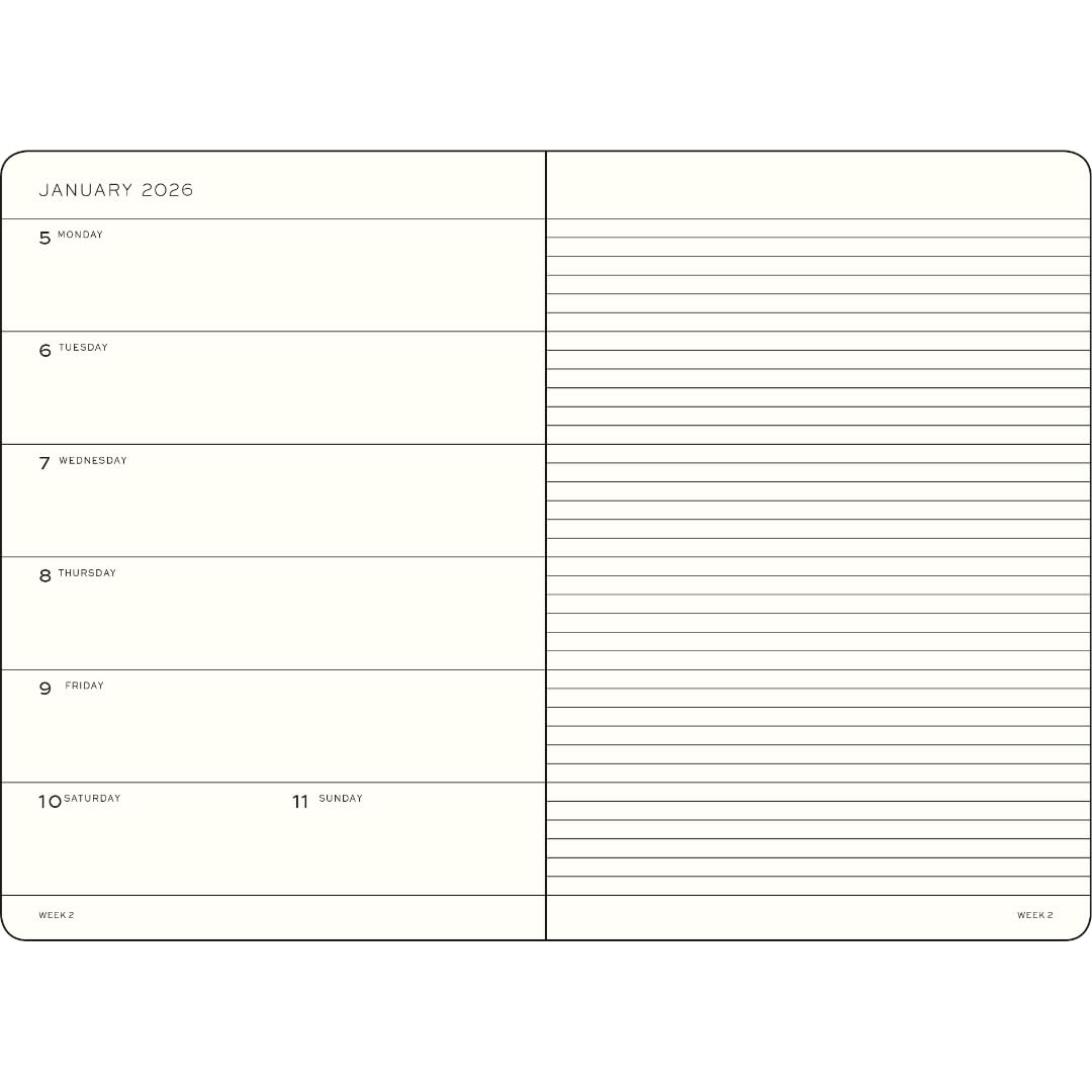 LEUCHTTURM1917 3720805 Agenda semana vista y libreta Medium (A5) 2026, 18 meses 07.2025-12.2026, Tapa Blanda, Spring Leaf, Inglés