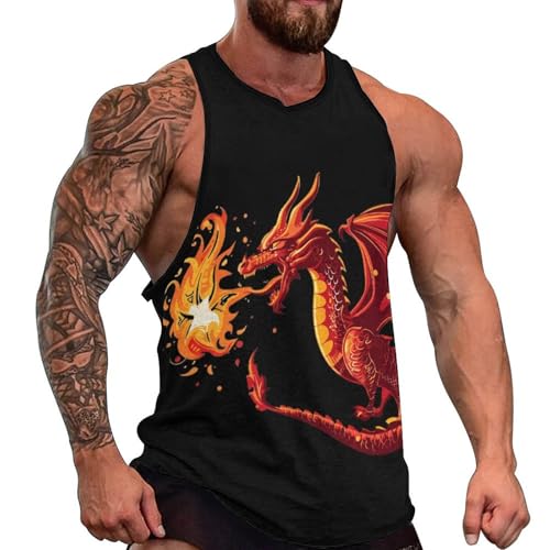 Fire and Dragon Men's Sleeveless T-Shirt Casual Tank Top Gym Muscle Workout Tee 2XL