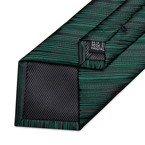 Dibangu Men's Emerald Green Stripe Tie Silk Woven Necktie Pocket Square Cufflink Tie Clip Set Formal Business Prom Wedding #TOP5