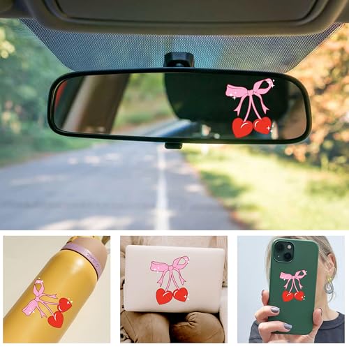 Image of Set 3Pcs Hot Pink Cherry Bow Rear View Mirror Decal