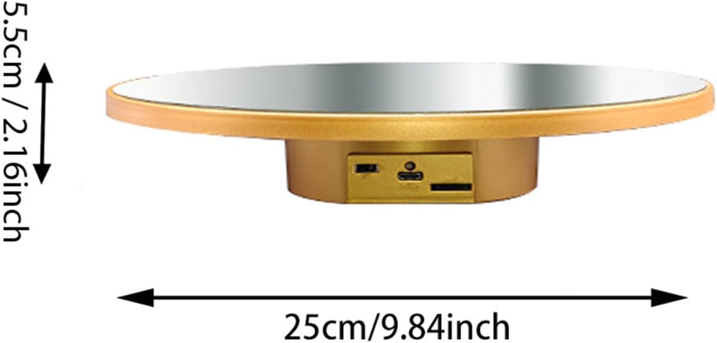 Motorized Rotating Display Stand Revolving Base Adjustable Direction with USB Cable Spinning Rotating Place for Show, 25 cm Gold