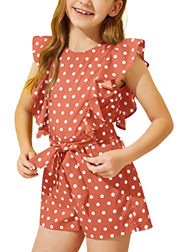 Dobulo Girl's Casual Ruffle Sleeveless Summer Romper Wide Leg Swiss Dots Short Jumpsuits With Belt #TOP3