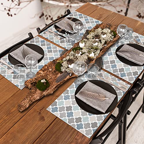 Retro Moroccan Placemats Set Of 6 Cotton Linen Table Mats Grey Modern Geometric Quatrefoil Place Mat Non-Slip Heat Insulation Washable Table Mats For Dinning Kitchen Table Decor 12 X 19 Inch #TOP3