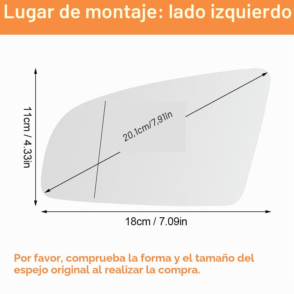SENZEAL Cristal de Retrovisor Calefactable Lado del Conductor para Audi A3 S3 2003-2008 A4 S4 2000-2009 A6 S6 2004-2008 8E0857535E (Izquierda)