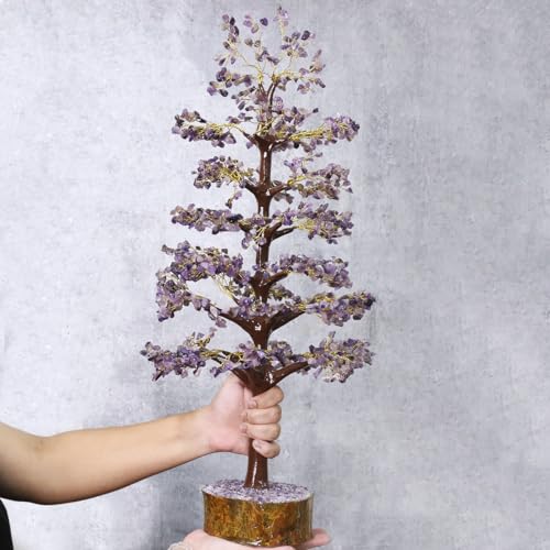 Image of Amethyst Crystal Tree (1500 Beads) Handmade Gemstone showpiece for Home Decor Living Room | M-Seal Decorative Items & Birthday Gifts for Women | Home Decoration Gift & Display Show Pieces