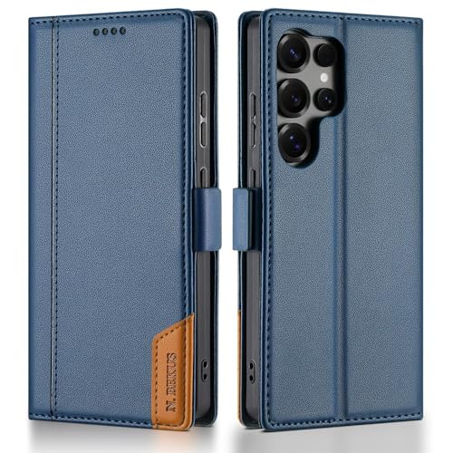 Étui coque Samsung S24 bleu cuir à rabat arrière clapet portefeuille