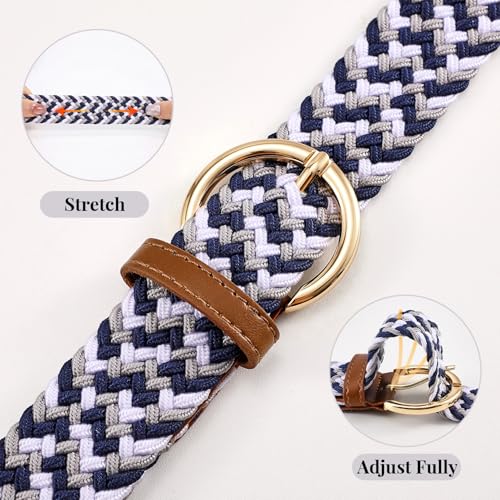 Image of JASGOOD Women Men Braided Woven Elastic Stretch Waist Belt Golf Canvas Fabric Casual Belt for Jeans Pants