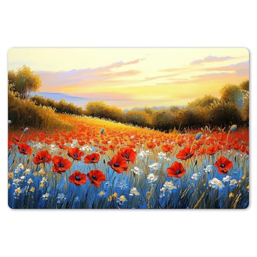 KitchenYeah© Set de Table Ensemble de 6 Pièces 45x30 cm Dessous de Plat Antidérapant Lavable Coloré Vinyle Rectangulaire Coquelicot - Champ De Fleurs -...