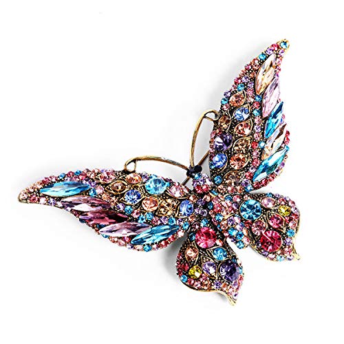Image of Suoirblss 3.74 Inches Vintage Rhinestone Butterfly Brooch Pin Crystal Cute Animal Rhinestones Corsage Pin