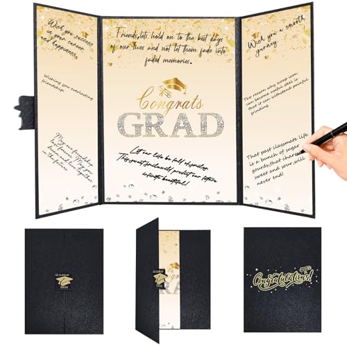 Image of Crenics Black and Gold Graduation Decorations Class of 2026, Creative Graduation Guest Sign in Book Alternative, Congrats Grad Signature Book 18 inch x 12 inch, Awesome Graduation Gift or Keepsake