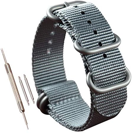 20mm Grey Nylon Watch Straps Men's Replacement Watch Band One-piece Watch Belt 5 Rings