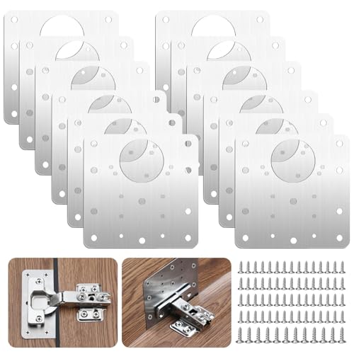 Taoduod 12 Pz Placa de Reparación de Bisagras 9cm Inoxidable Hinge Repair Kit Artefacto de Reparación de Bisagras de Gabinete Placa de Reparación de Bisagra Porosa con Tornillos, para Muebles Gabinete