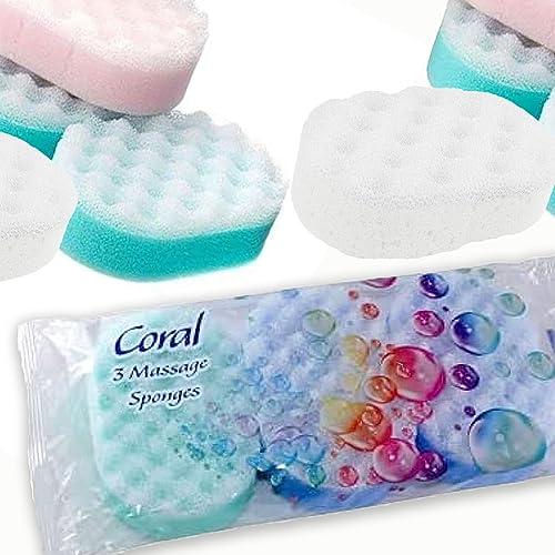 Paquete de 3 esponjas de masaje coral (los colores pueden variar)