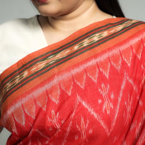Image of Ikat Women's Pure Cotton Saree Traditional Craftsmanship Double Ikat Weaving Floral Handmade Ethnic Saree without Blouse Piece