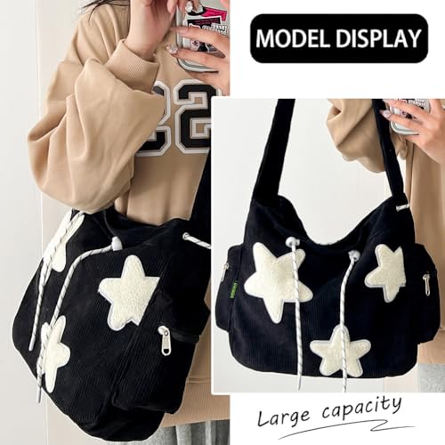 Image of KAMEILONG Star Crossbody Bag Women Corduroy Tote Bag Aesthetic Messenger Bag Cute Shoulder Bag Y2K Hobo Bag