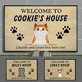 Personalized Cat Welcome Non-Slip Mat – Custom Doormat for Cat Lovers with Pet Name and Owner – Cute Indoor Outdoor Entry Non-Slip Rug for Home, Porch, or Apartment – Funny Gift for Cats Moms & Dads