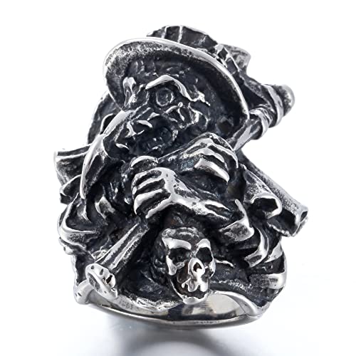 Image of Death Skull Ring for Men Stainless Steel Jewelry Biker Rings Scary Death Ring Skull for Gifts