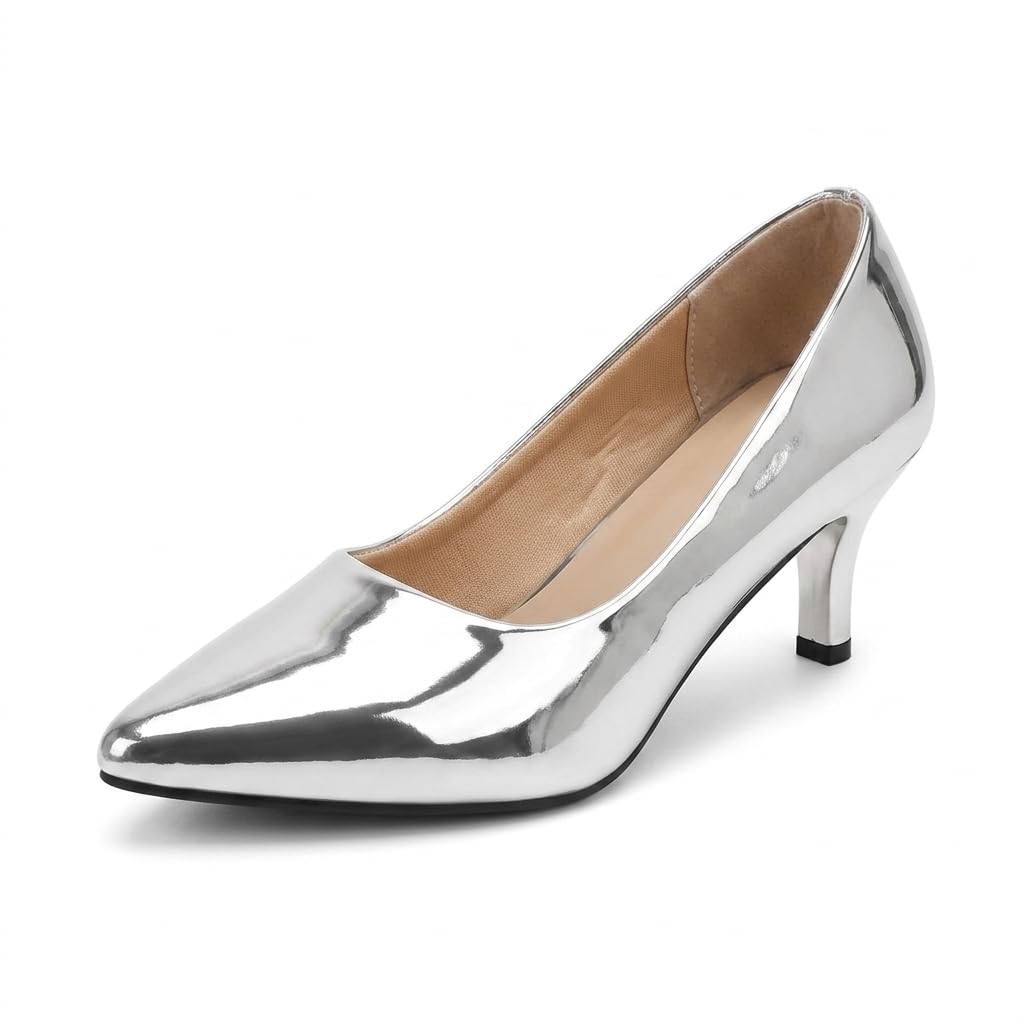 Women's Metallic Pointed Toe Kitten Heel Pumps, Glossy Party Use Slip-On Court Shoes for Wedding, Office, Evening & Casual Use BL003-BL004-image-23