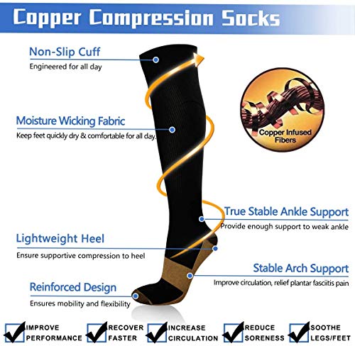 8 Pairs Graduated Copper Compression Socks for Men & Women 15-20mmHg Knee High Support Socks for Running Athletic Cycling2