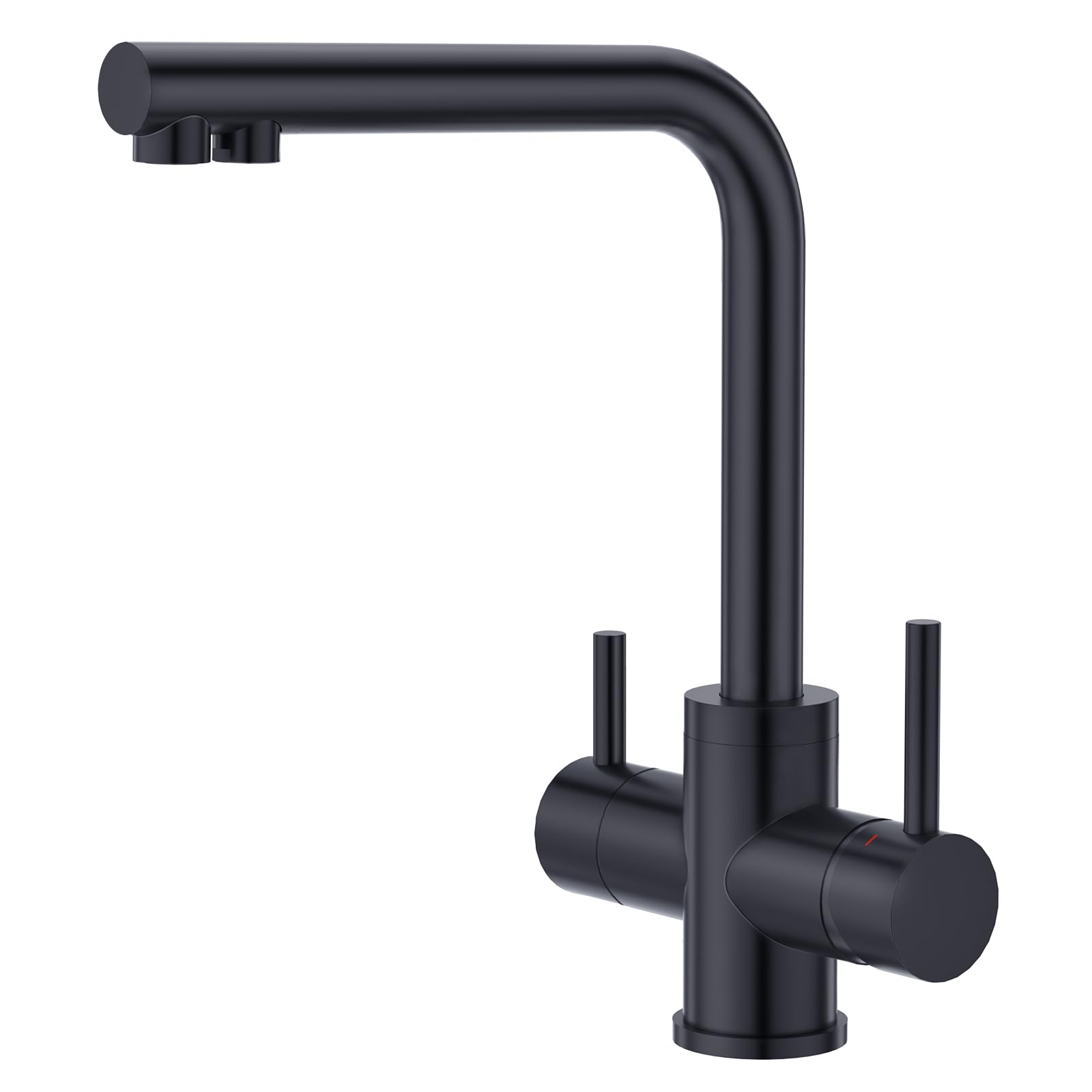 CREA Grifo Cocina 3 Vías, Grifo Osmosis con 2 Palancas,Negro Mate | Grifo Mezclador 3 en 1 Para Filtro De Agua, Fregadero con Agua Fría y Caliente y Agua Filtrada, gHiratorio 360°