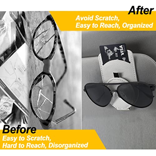 Sunglass Holder for Car Visor, Magnet Adsorbed Sunglasses Holder for Car Accessories Parts, Leather Car Sunglass Holder, Car Visor Sunglasses Clip for Glasses Cards (2PCS, Gray) - Thumbnail 4