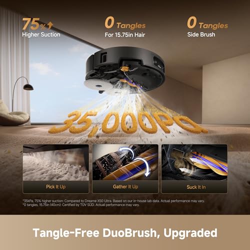 Image of DREAME X60 Ultra Robot Vacuum and Mop, 3.13in Ultra-Thin Design, 3.47in Obstacle Clearing, 35,000Pa Suction, Self Emptying&Refilling, Mop Self-Cleaning, 100% Detangling, 280+Obstacle Avoidance, Black