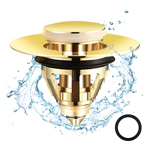 HAPPUP Bouchon de lavabo Pop Up avec Filtre Anti-Clogging, Bouchon de Vidange Unversel, Bonde pour Lavabo à Poser, Bonde pour Baignoire (Doré, 34-38 mm) Cover