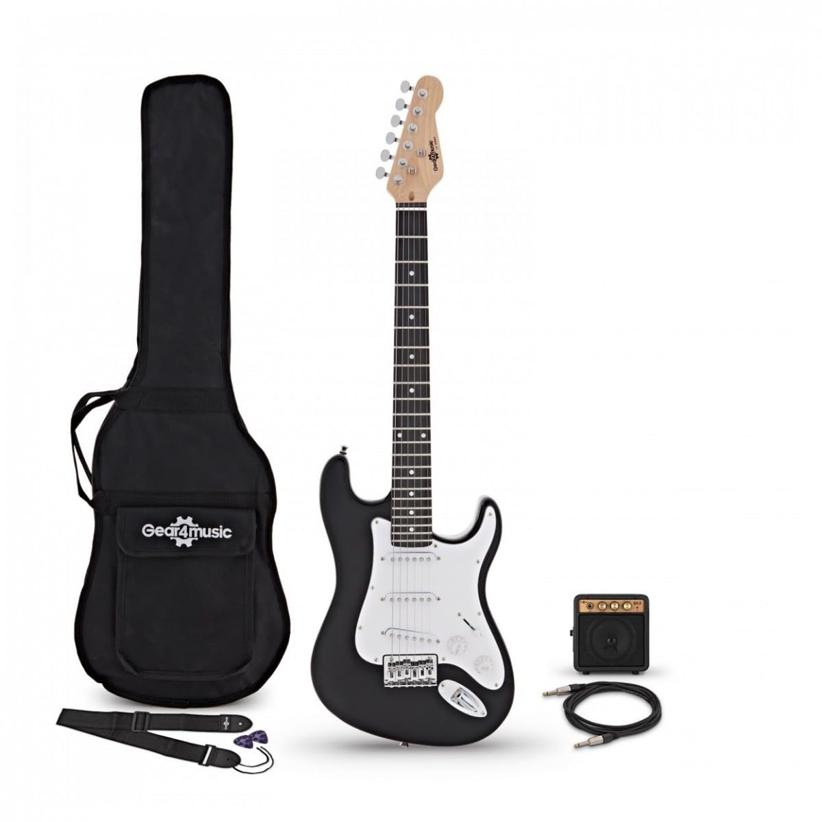 3/4 chitarra elettrica LA MiniPacchetto con Amplificatore nero | Per giovani musicisti, 3 pickup single coil con selettore a 5 posizioni, mini ampli portatile 3W