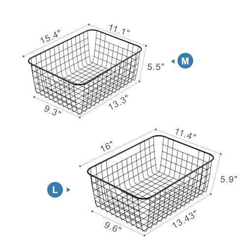 Image of iSPECLE Freezer Organizer Bins - 4 Pack Upright Freezer Baskets for 16 /17 /21 Cu.Ft Stand Up Freezer, Wire Storage Slide-Out Access, Prevents Items Falling, 2 Large and 2 Medium, Black