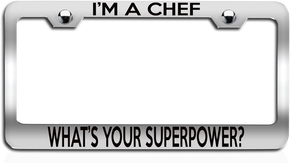 Makoroni - I’M A Chef What’S Your Superpower Boss Ch Steel License Plate Frame, License Tag Holder