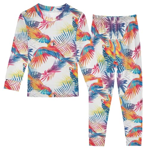 ALAZA Parrot Palm Leaves Pajama Set Pijamas Para Niños Long Sleeve Sleepwear