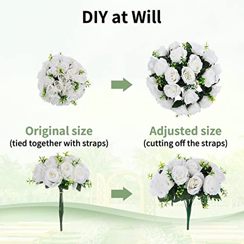 Nuptio White Roses Bridal Bouquet: 10 Bunches Of 15 Artificial Rose Buds Flower Ball Arrangement Bouquet Fake Flower Balls For Wedding Centerpieces For Tables, Flowers Arrangements Centerpiece Table #TOP4