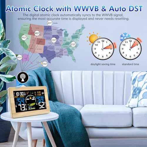 Weather Station Wireless Indoor Outdoor, Digital Thermometer, 7.5'' VA Display Home Weather Stations, Accurate Temperature Humidity Gauge with Weather Forecast, Atomic Clock,Khaki