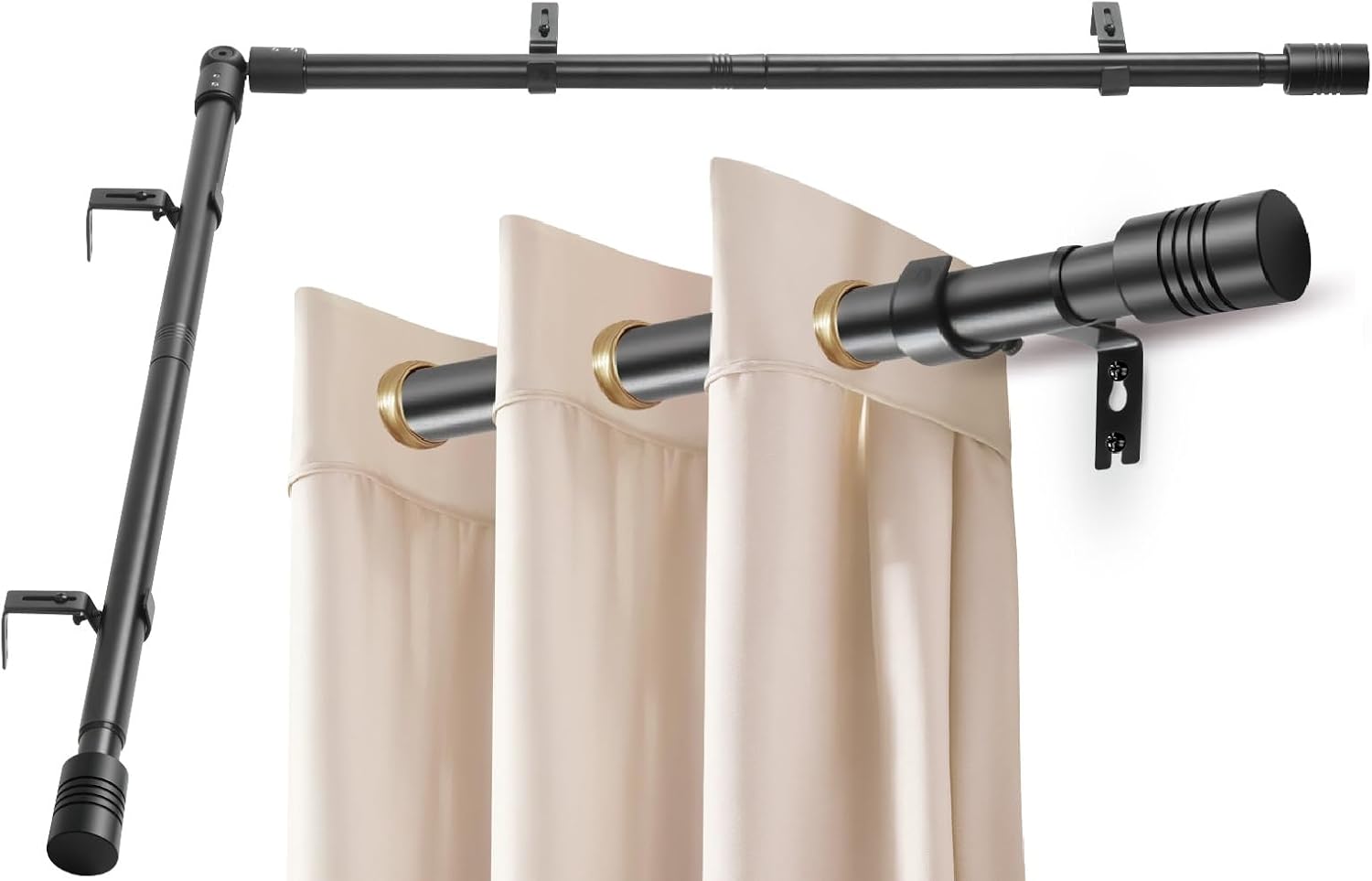 Creatyi 1 Inch Corner Curtain Rods for Windows,Heavy Duty 32-72 Inch Corner Curtain Rod Corner Window Curtain Rod for Bedroom Living Room Kitchen Study Office (Black) 32-72" (2 sided) Black