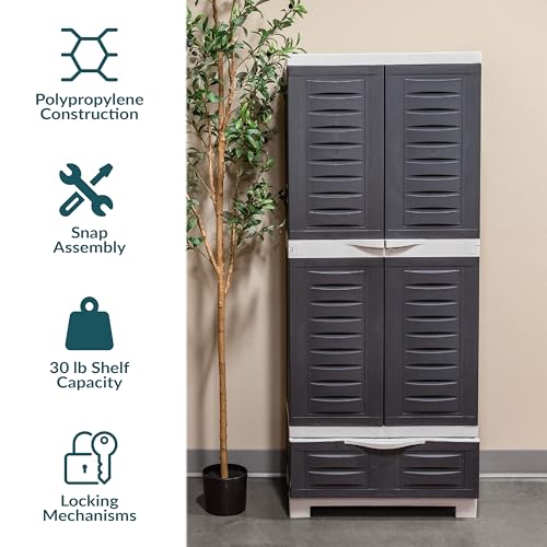 Image of Sunnydaze 57 inch Garage Storage Cabinet with Locking Doors & Shelves, Charcoal