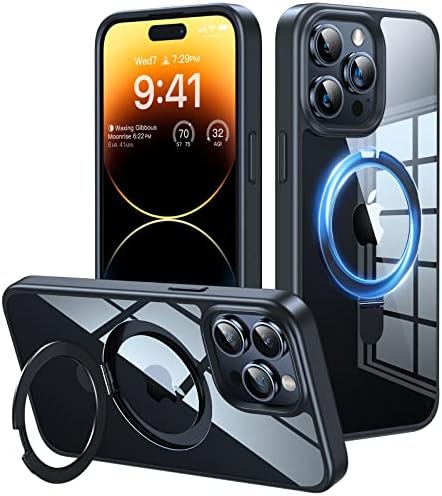 VICSEED for iPhone 14 Pro Max Case Magsafe Clear [Versatile Invisible Stand] Magnetic Phone Case Cover [Thin & Shockproof] Military Drop Protective Kickstand for iPhone 14 Pro Max, Black Clear