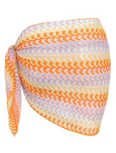 Image of ZAFUL Women's Sarong Coverups Bathing Suit Cover Up Mini Skirt | Textured Mesh, Scalloped Hem,Multiway Cover Up, One Piece Style, Triangle Bikini Cover Up Mini Skirt,One Size