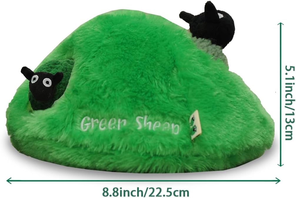 Green Sheep Hide & Seek Toy for Dogs, Durable Plush Squeaky Dog Toys with Recycle Cotton Rope, Interactive Chew Toy for Small to Large Dogs, Tough Pet Toys to Keep Them Busy
