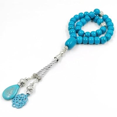 ALBASHAN Tasbih gemstone Natural Turquoise Muslim Prayer Beads islamic pendant misbaha