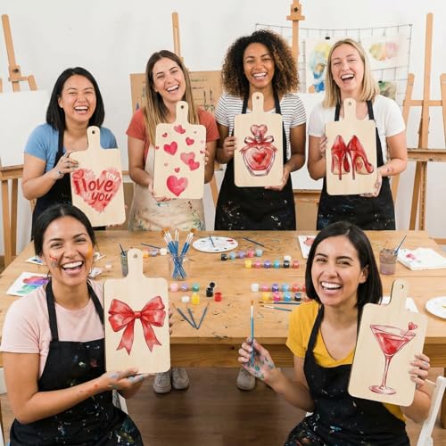 Eaasty 6 Set Galentine Night Wood Cutting Board with Handle Paint Unfinished Wooden Boards Paints Kit with Paint Pen Heart Charcuterie Board for Valentine's Day Girls Adults Couple Party Activities by Eaasty - Image 6