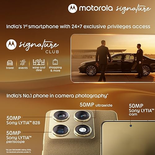 Image of Motorola Signature (Martini Olive, 16GB RAM +512GB Storage) | 17.27 cm (6.8 inch) Super HD Display | 50MP + 50MP + 50MP | 50MP Front Camera | 5200 mAh Battery | Snapdragon 8 Gen 5 Processor