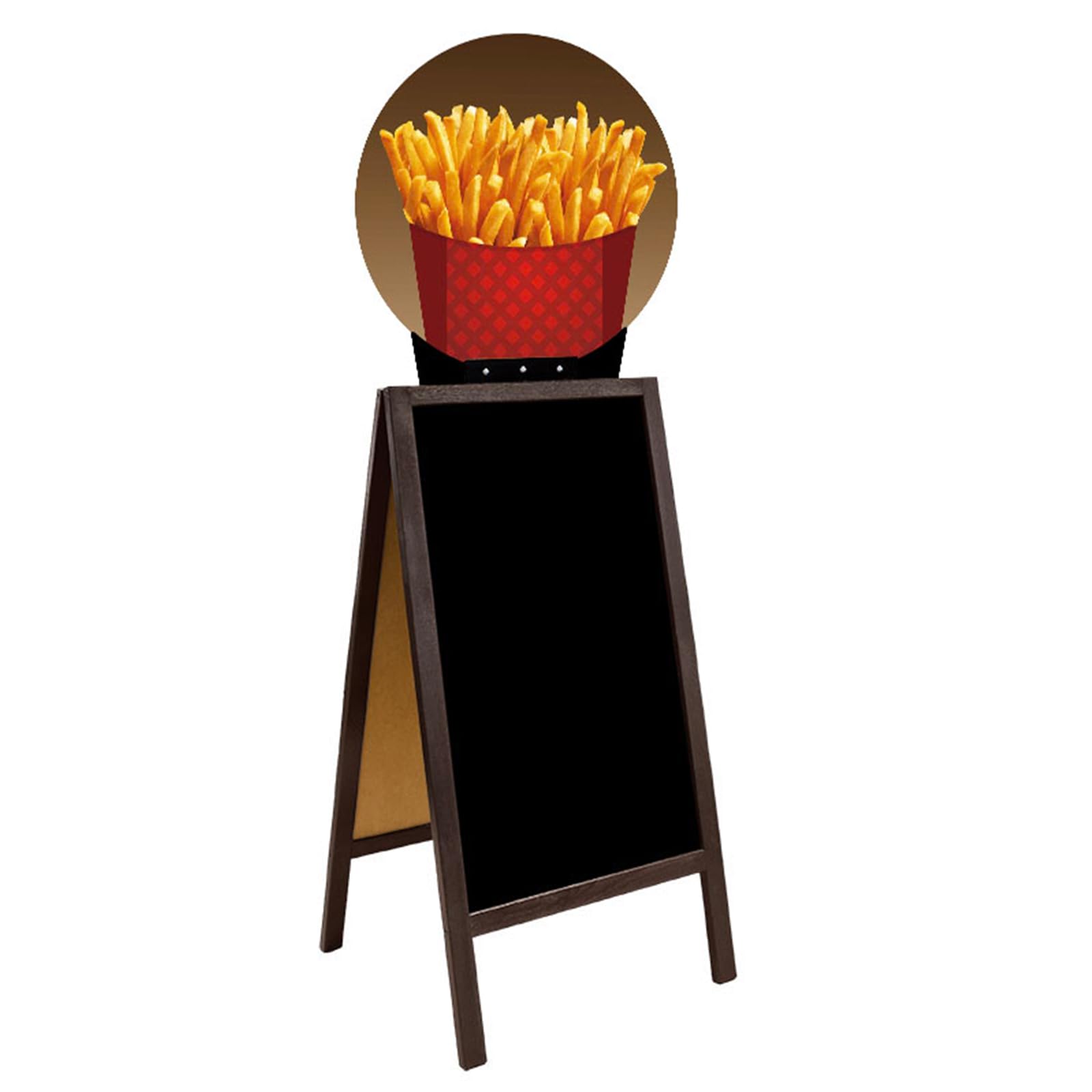 Blocco clienti double face, 192 x 74 cm, con lavagna HDF, struttura in legno marrone, 16 motivi per gelateria, caffetteria, pizzeria, ristorante e gastronomia (12° hamburger)