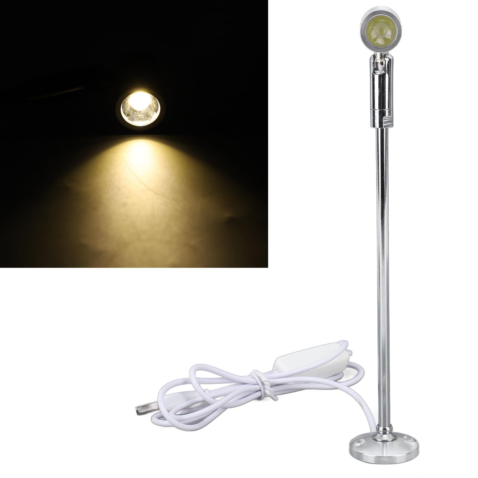 tomvorks Small Cabinet Spotlight, USB Powered Standing Aluminium LED Mini Spotlight Lamp for Arts Painting, Sturdy Aluminum Body with Eye Protection (Warm Light)